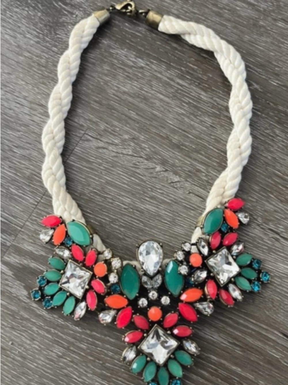 C. Wonder White Rope Necklace with Teal, Coral, Pink and Clear Gems